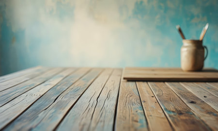 Empty wooden table in cafe with cup of coffee. Coffee shop conceptの素材