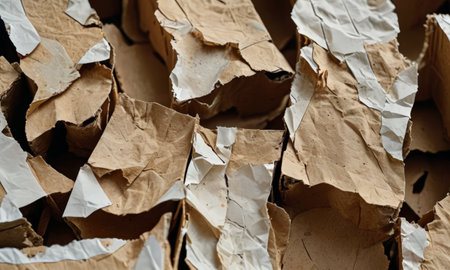 Close-up of torn cardboard. Background of crumpled paper.の素材