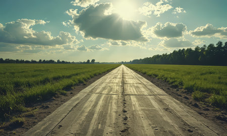Rice field and blue sky with white clouds. Vintage style.の素材
