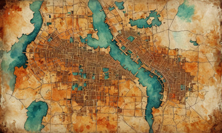 Greece map on old vintage grunge paper background with stainsの素材