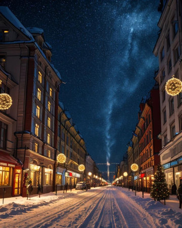 Starry night in the old townの素材