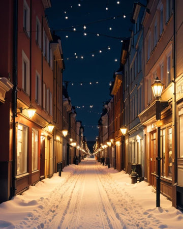 Old town street with christmas decorations.の素材