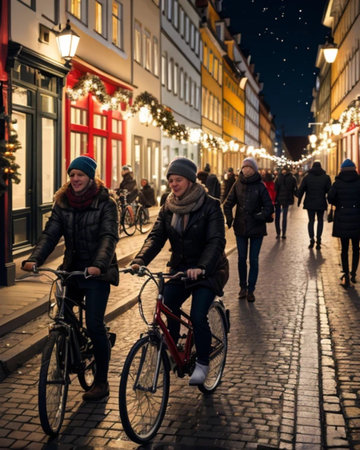 People on the street in Stockholm at Christmas time.の素材