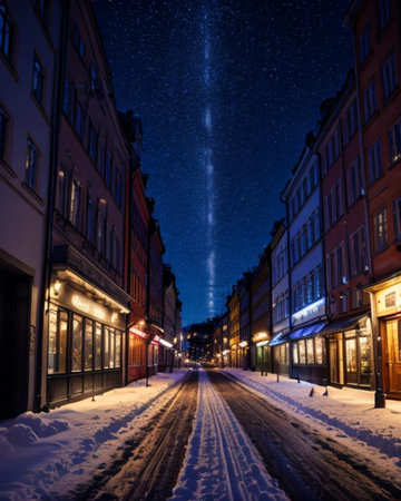 Starry sky over the old townの素材