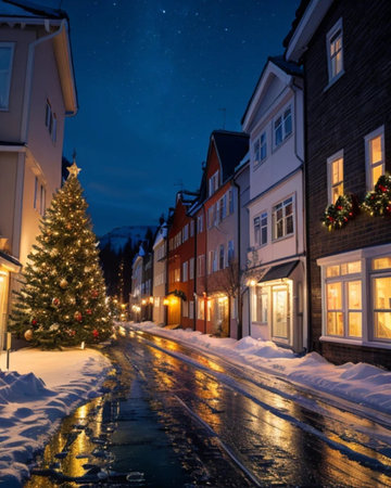 Christmas night in the old townの素材