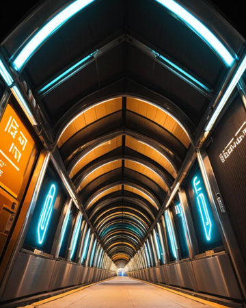 Pedestrian passage with neon lightsの素材