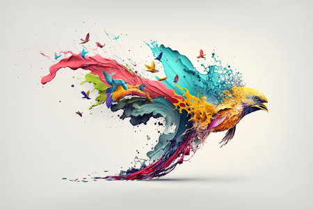 Eagle with colorful paint splashes on white background. 3D renderingの素材