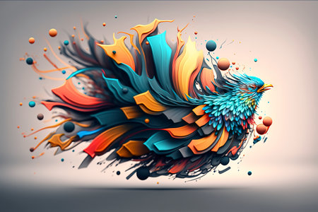Abstract colorful background with bird. 3d rendering, 3d illustration.の素材