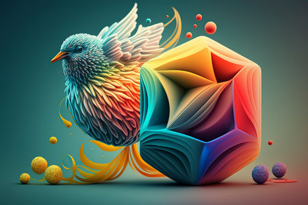 3d rendering of a colorful abstract background with a flying bird.の素材