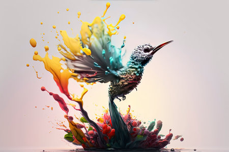 Colorful hummingbird splashing out of water. 3d renderingの素材