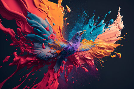 Colorful paint splashes isolated on black background. 3d renderingの素材