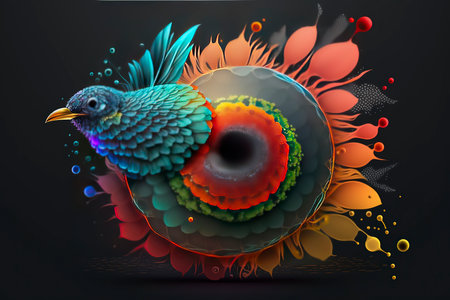 abstract colorful bird on a black background, 3d illustration.の素材