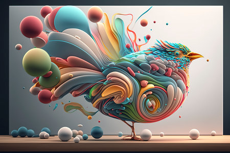Colorful bird on the background of the space. Vector illustration.の素材