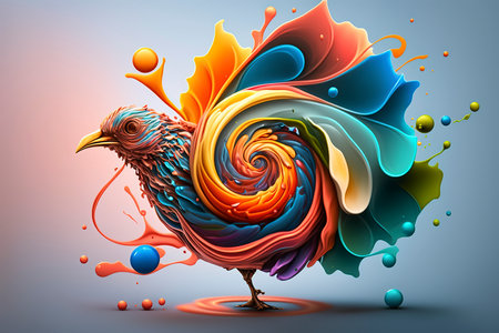 Colorful rooster on a colorful background. 3D illustration.の素材