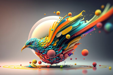 abstract colorful bird on a gray background. 3d illustration.の素材
