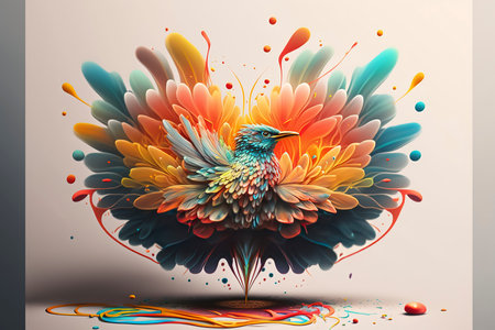 3d rendering of a colorful bird in the form of a flowerの素材