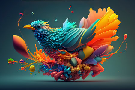 3d rendering of a colorful bird in the form of an abstract colorful backgroundの素材