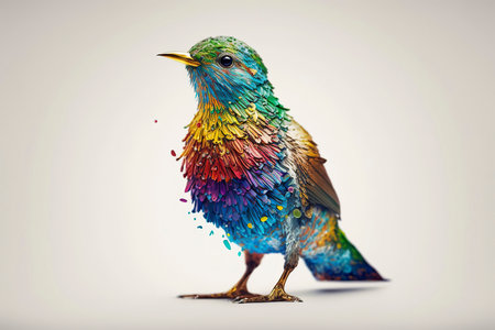 Colorful bird isolated on white background. This is a 3d render illustration.の素材