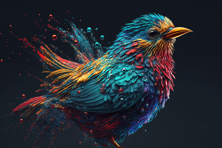 Colorful rooster isolated on black background. 3D illustration.の素材