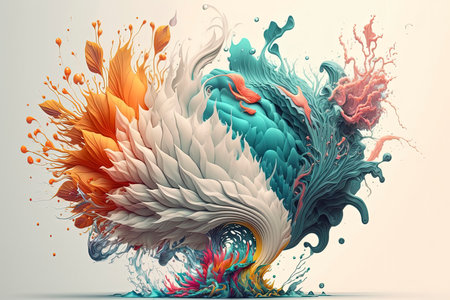 3d illustration of abstract background with colorful splashes and waves.の素材
