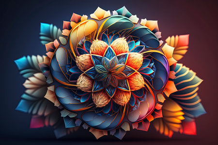 3d illustration of colorful fractal flower. Floral pattern.の素材