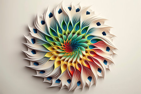 3D illustration of a colorful fractal, computer-generated image.の素材