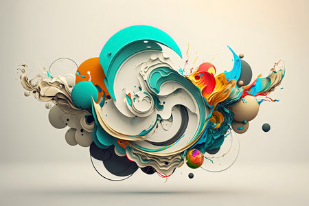 3d illustration of abstract colorful background with waves and circles, 3d renderingの素材