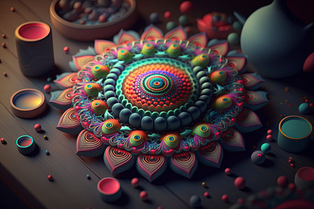 3d illustration of colorful mandala for diwali festival celebrationの素材