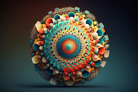 Abstract 3d sphere with colorful ornament on dark background. Vector illustration.の素材