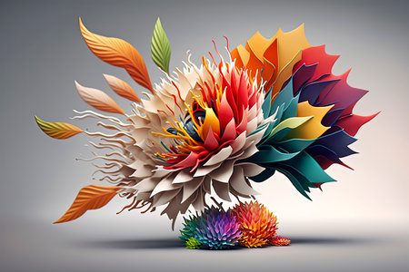 abstract colorful flower on the grey background. 3d illustration.の素材