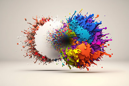 Abstract colorful paint splashes on white background. 3d render illustrationの素材