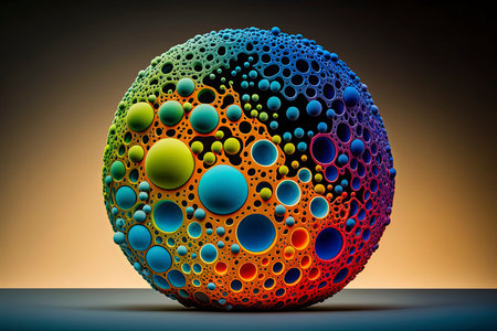 3d render of abstract sphere with multicolor dots on dark backgroundの素材