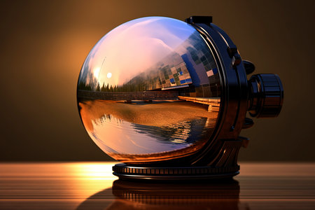 Astronaut helmet on the background of the river. 3D renderingの素材