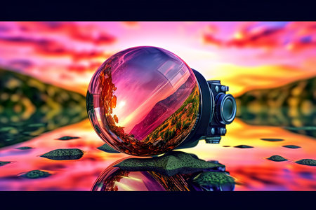 3d rendering of an alien planet in the background of the sunsetの素材