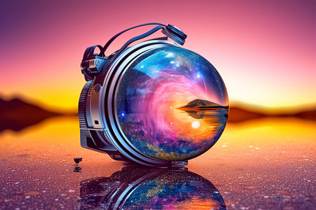 3d rendering of planet earth with headphones on the background of the desertの素材