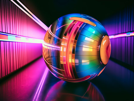 abstract 3d illustration of a sphere in a tunnel with neon lightsの素材