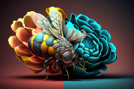 3d illustration of a bee on a flower. 3d renderingの素材