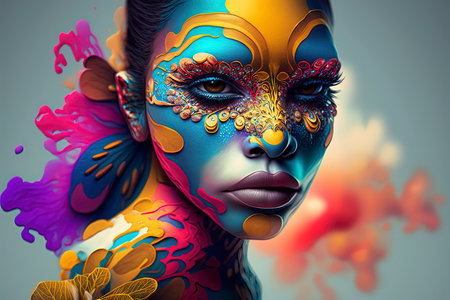 Beautiful woman with creative make-up like a sugar skull.の素材