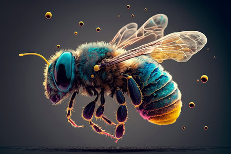 bee on a black background. 3d rendering, 3d illustration.の素材