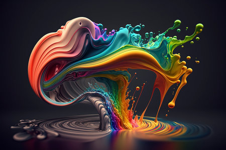 3d rendering of colorful paint splash isolated on black background. 3d illustration.の素材