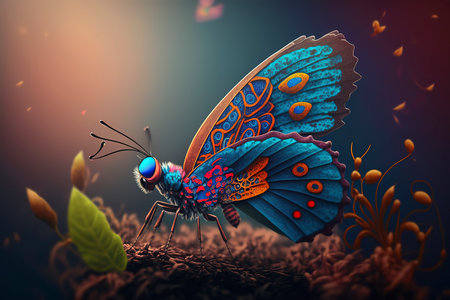 Butterfly in the garden. 3d illustration. 3d rendering.の素材