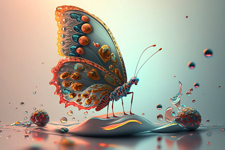 Butterfly in water. 3D illustration. 3D rendering.の素材