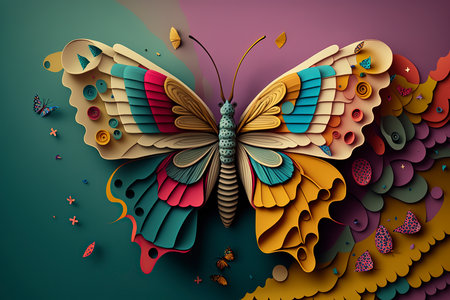 Butterfly colorful background. Paper cut style. Vector illustration.の素材
