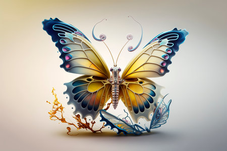 Butterfly on the background of the sea. 3D illustration.の素材