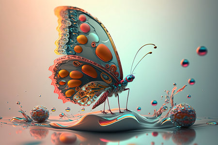 Butterfly in water. 3D illustration. 3D rendering.の素材
