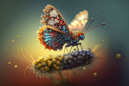 Butterfly on the flower. 3D illustration. 3D rendering.の素材