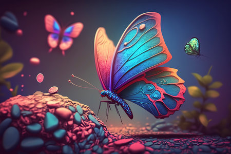 Butterfly on the planet. 3D illustration. Computer generated image.の素材