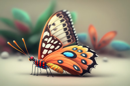 Butterfly and butterfly on colorful background. 3d illustration.の素材