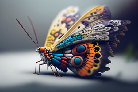 Butterfly on a black background. 3d render illustration.の素材