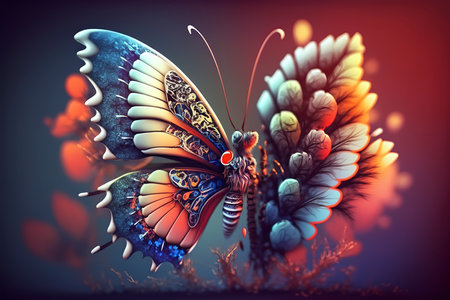 3d illustration of butterfly over colorful background with bokeh effectの素材